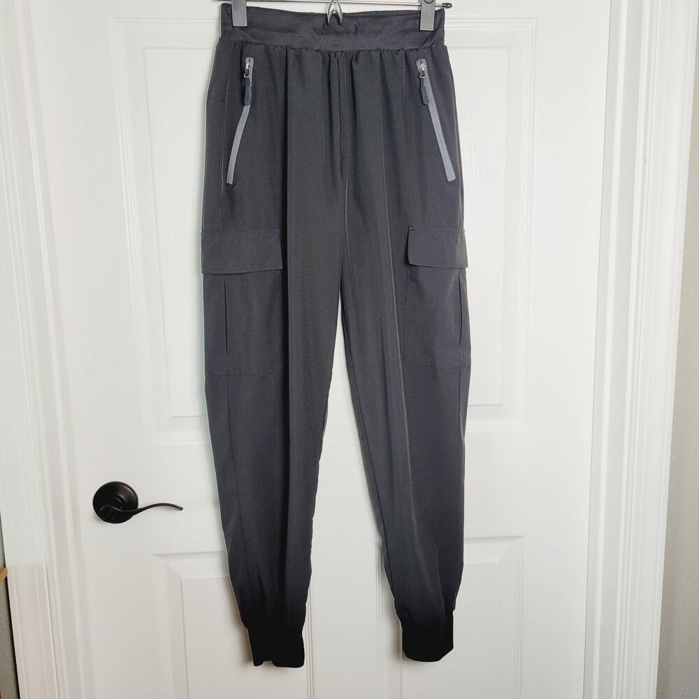 Maroaut Pants Mens Small Black Cargo Joggers Zip Pockets Elastic Waist Stretch